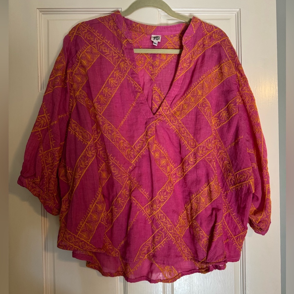 Ivy Jane Embroidered Popover Pink and Orange Blouse - Picture 2 of 5
